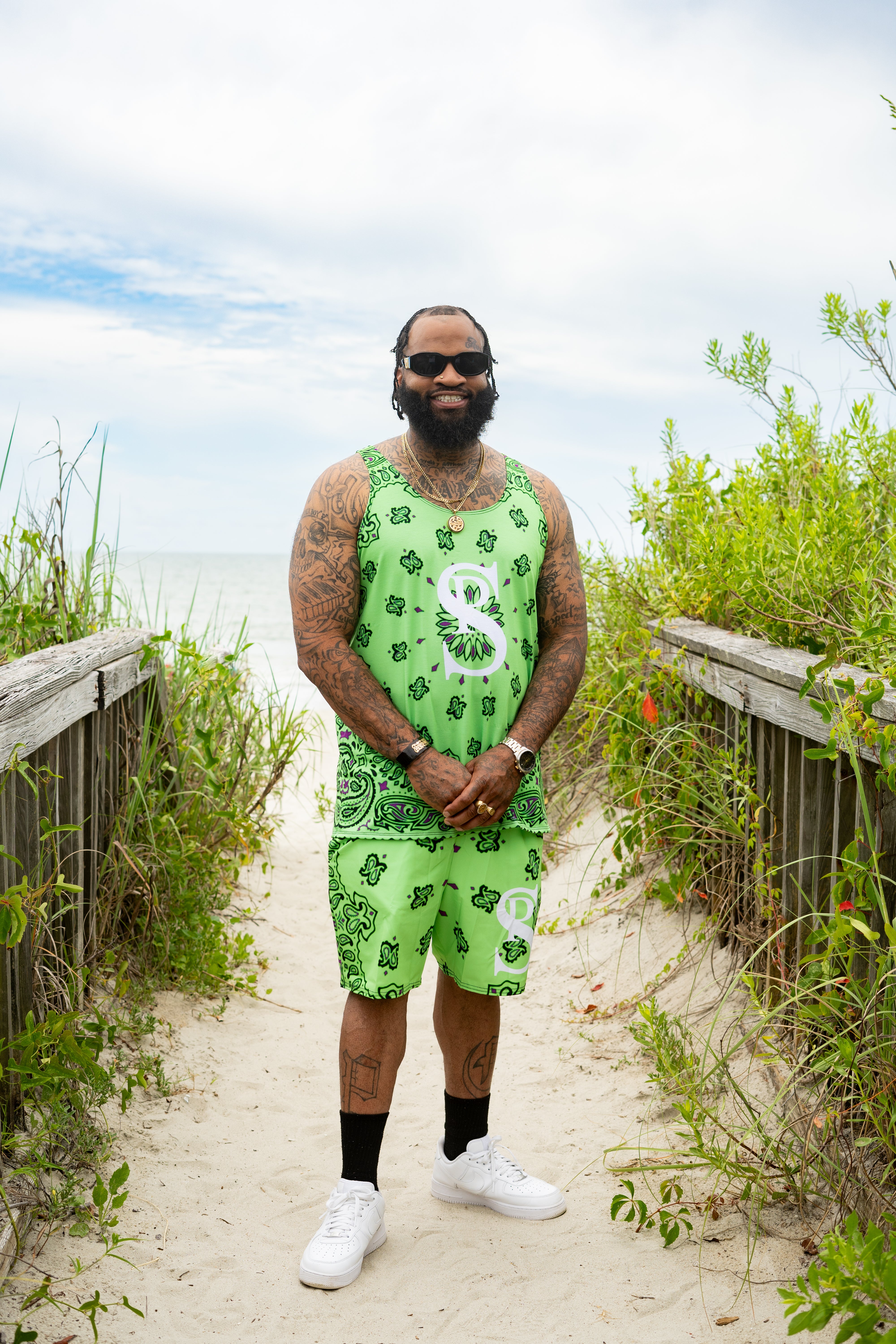 Classic Bandana Swimming Trunks "North Texas Mean Green"