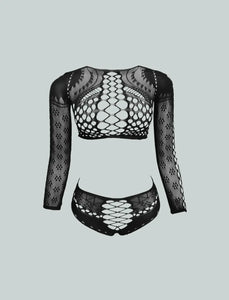 Long Sleeve Crop Top Lingerie Set