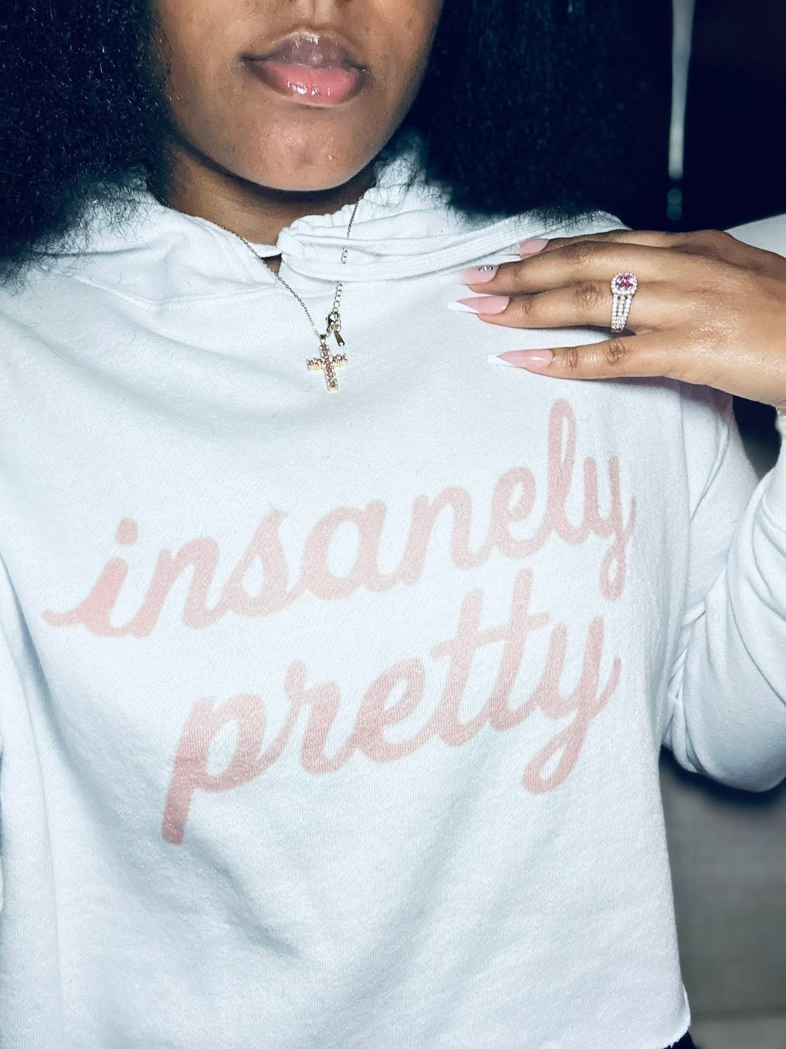 Insanely Pretty Crop Hoodie (Pink Logo)