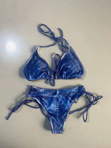 Faux Denim Triangle 2 Piece Bikini