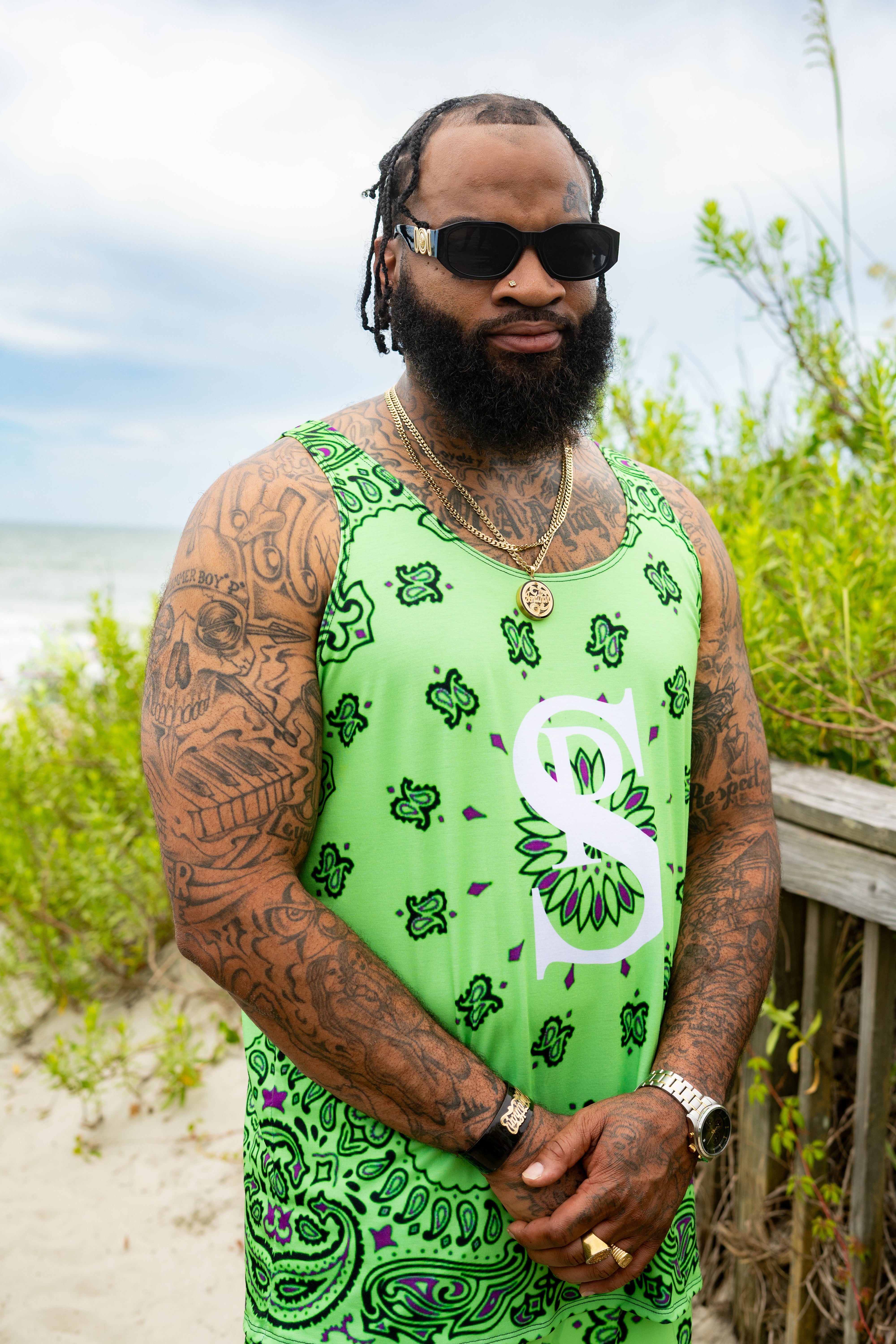 Classic Bandana Swimming Trunks "North Texas Mean Green"