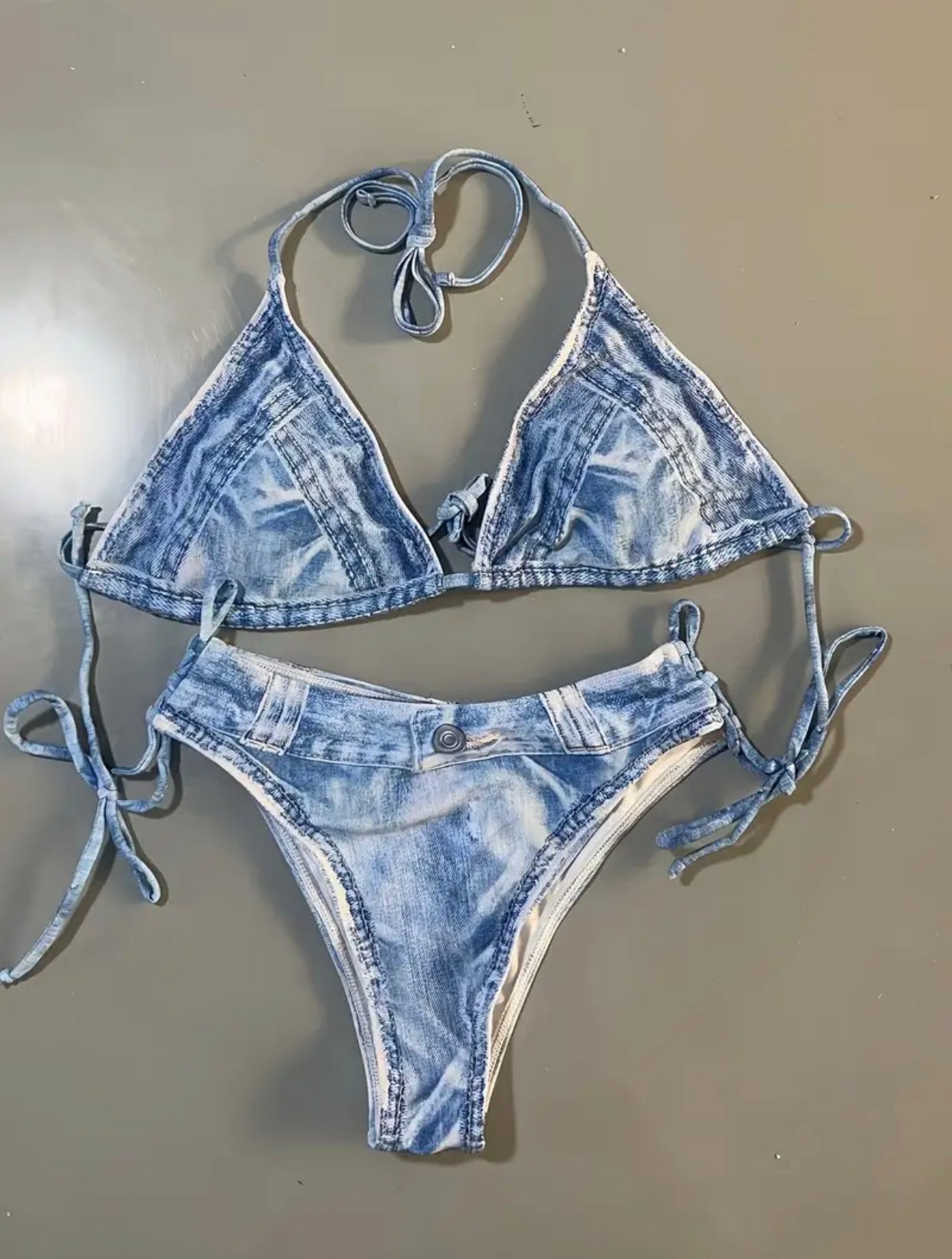 Faux Denim Triangle 2 Piece Bikini