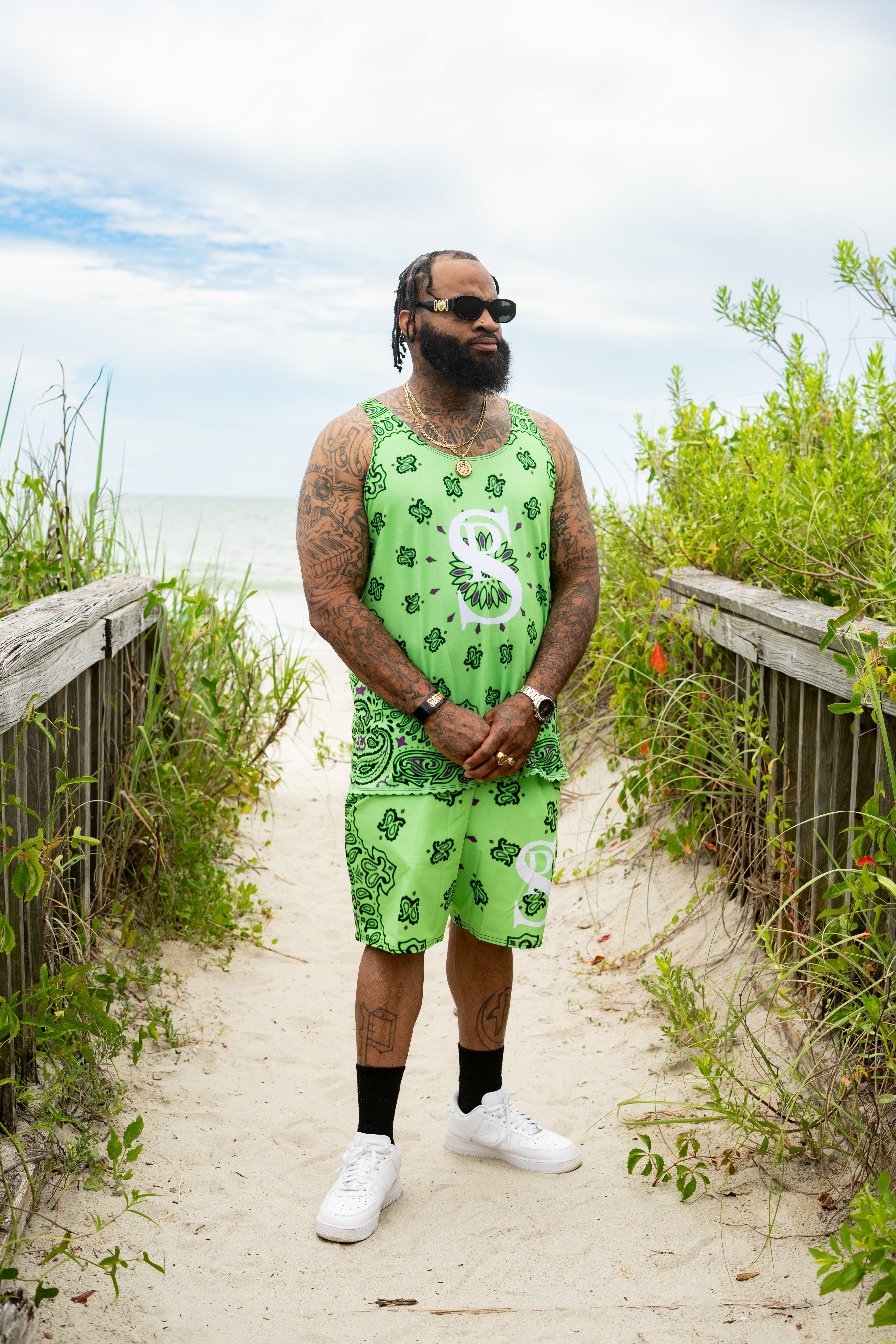 Classic Bandana Swimming Trunks "North Texas Mean Green"