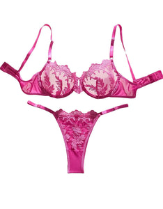 Embroidery Floral Mesh Sheer Underwire Lingerie Bra and Panty Set