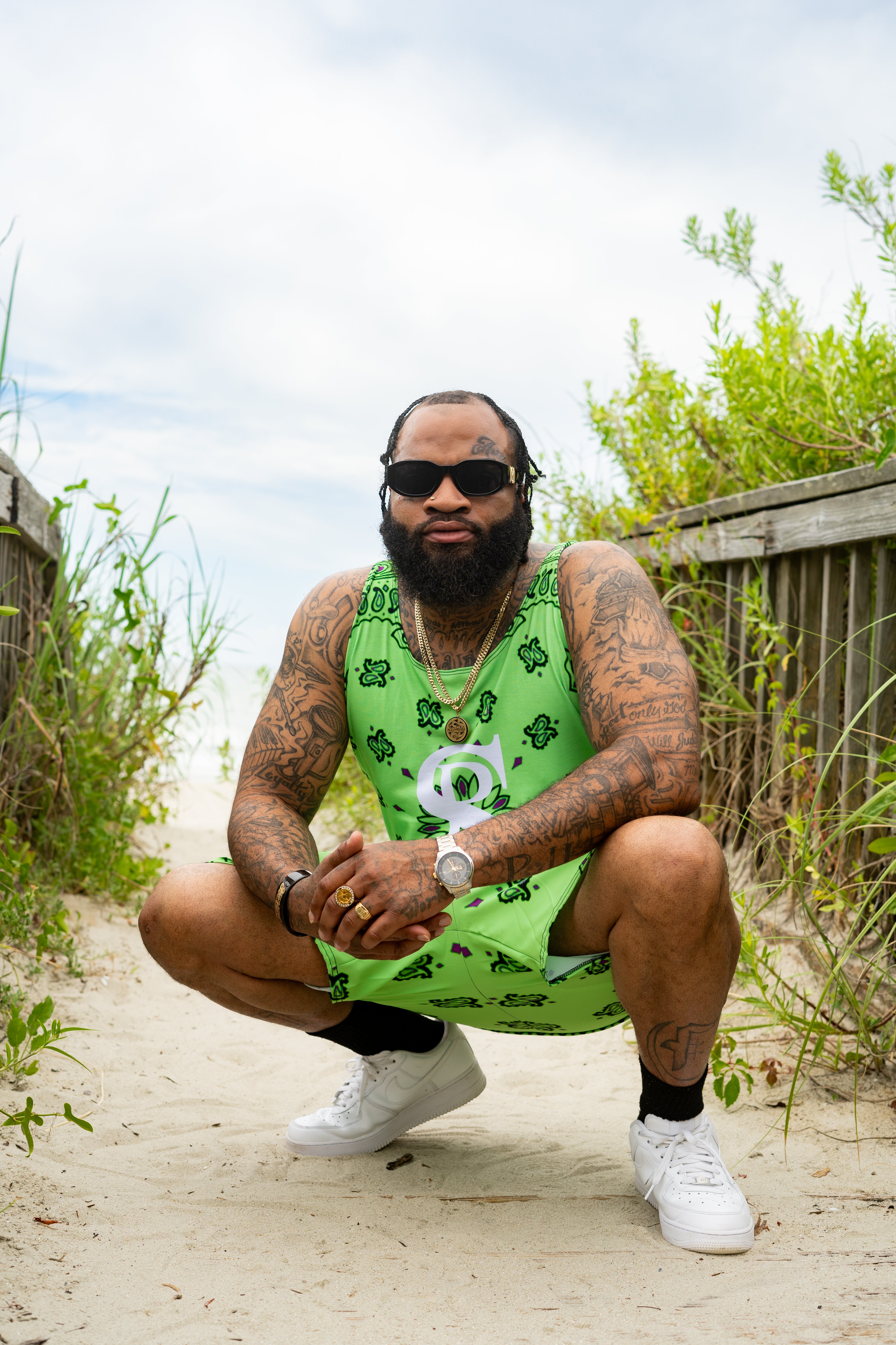 Classic Bandana Swimming Trunks "North Texas Mean Green"