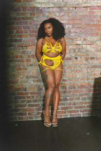 Cut Out Push Up Bra & Asymmetric Panties & Garter Belt
