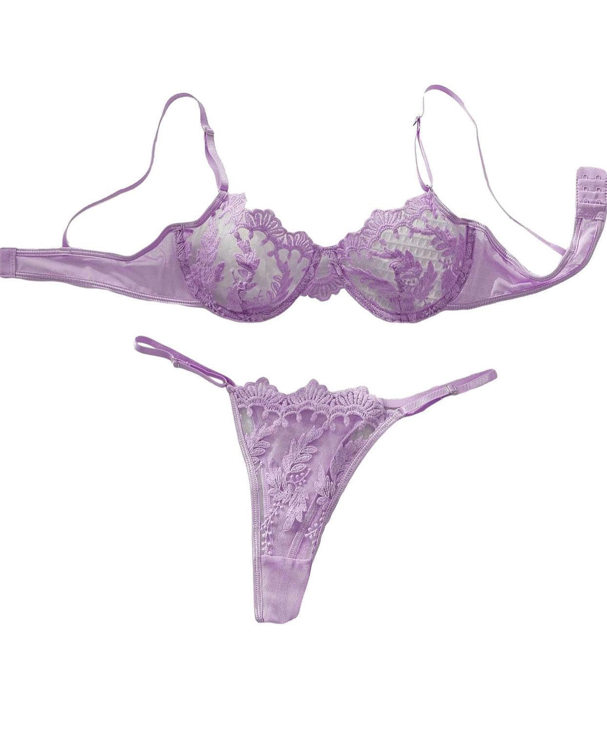 Embroidery Floral Mesh Sheer Underwire Lingerie Bra and Panty Set