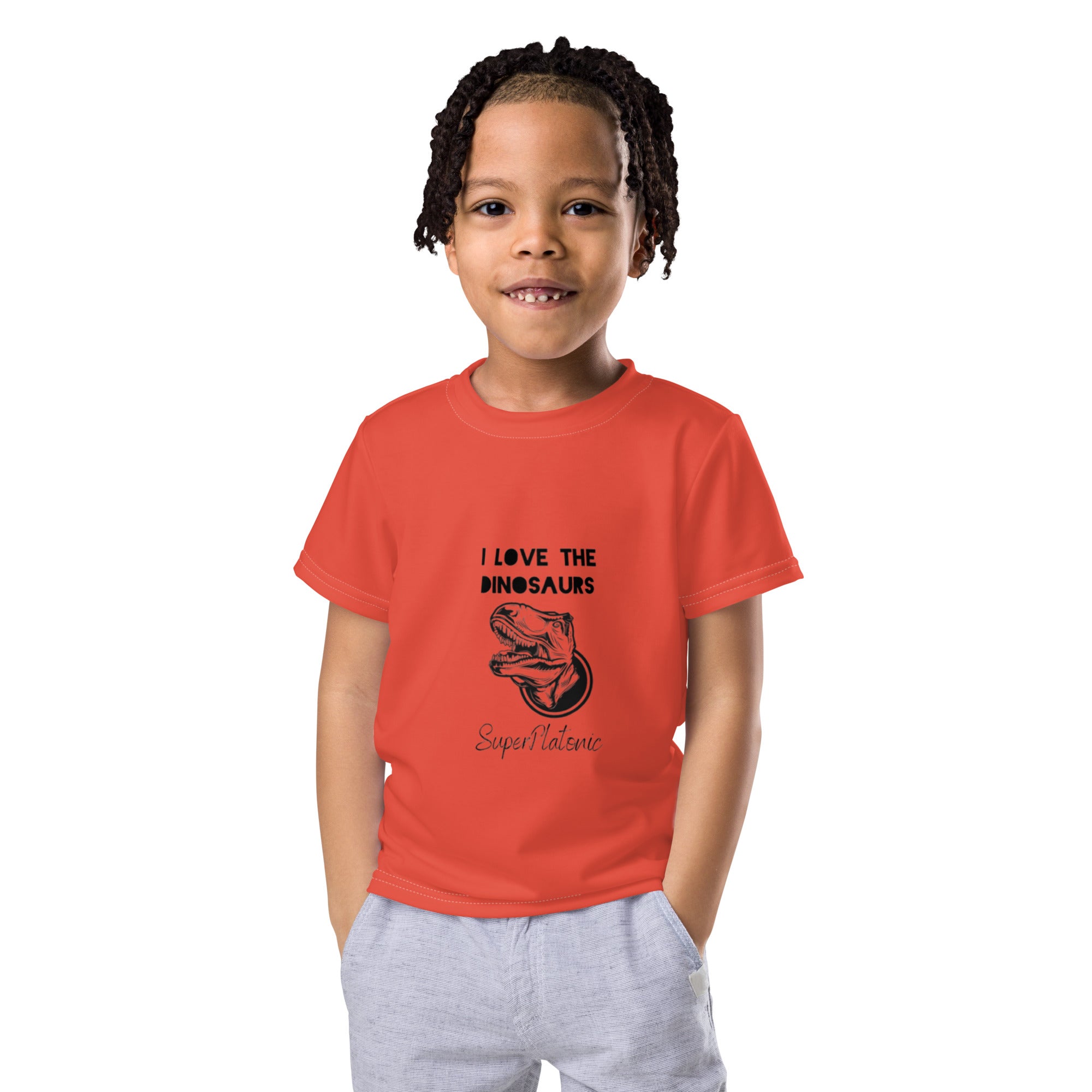 I Love The Dinosaurs Kids Tee "Orange Red"