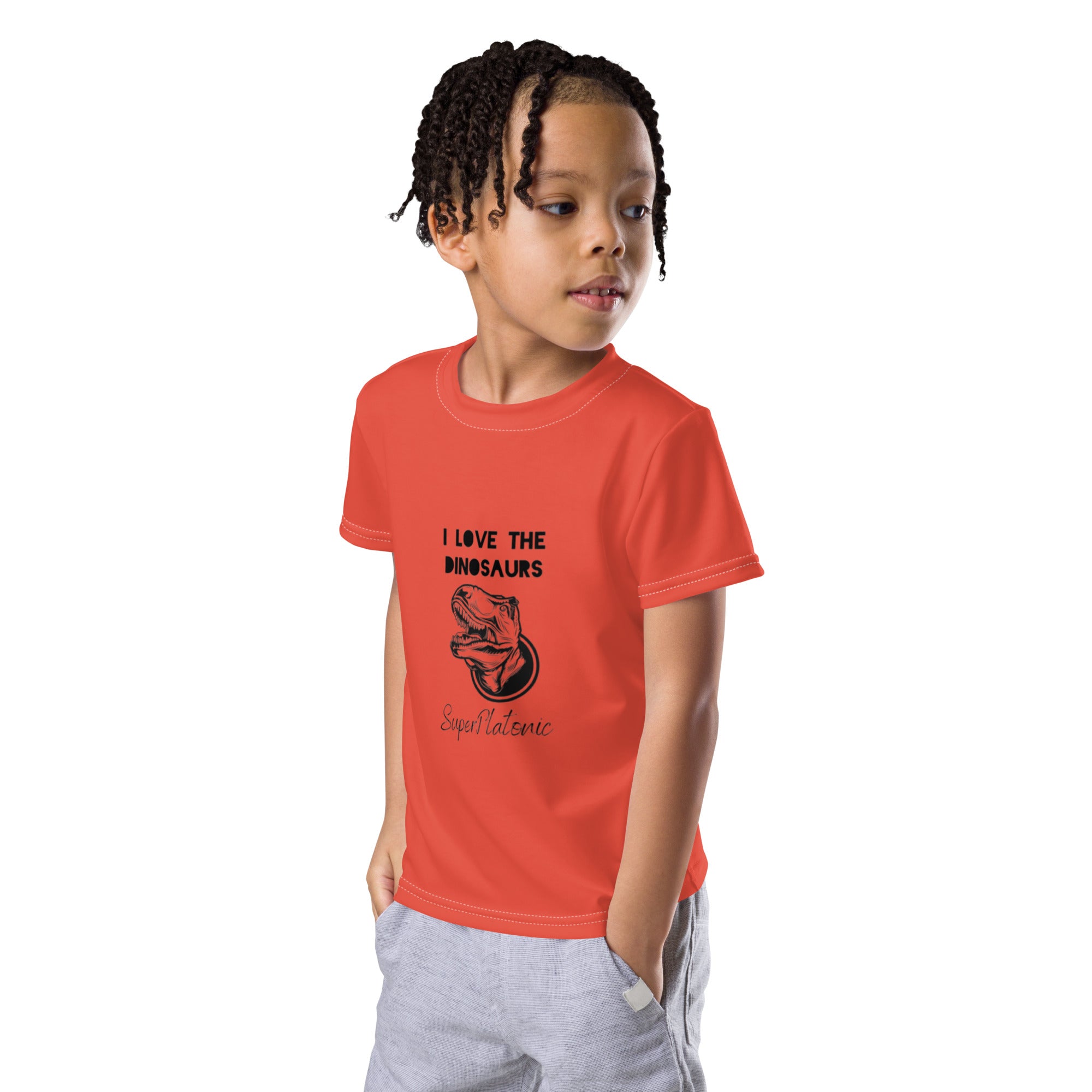 I Love The Dinosaurs Kids Tee "Orange Red"