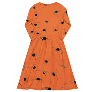 Black Widow Long Sleeve Midi Dress "Orange"