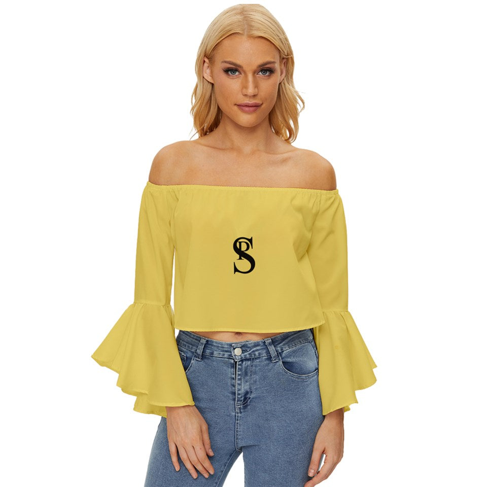 Off Shoulder Flutter Bell Sleeve Top